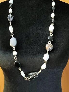 Black & White Mixed Bead Long Necklace - Unbranded